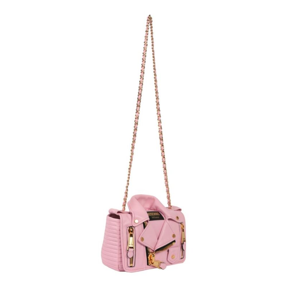 Moschino Biker Leather Shoulder Bag Pink Womens - Picture 4 of 5